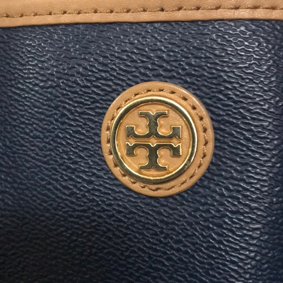 TORY BURCH navy blue and tan tote. - Picture 2 of 2